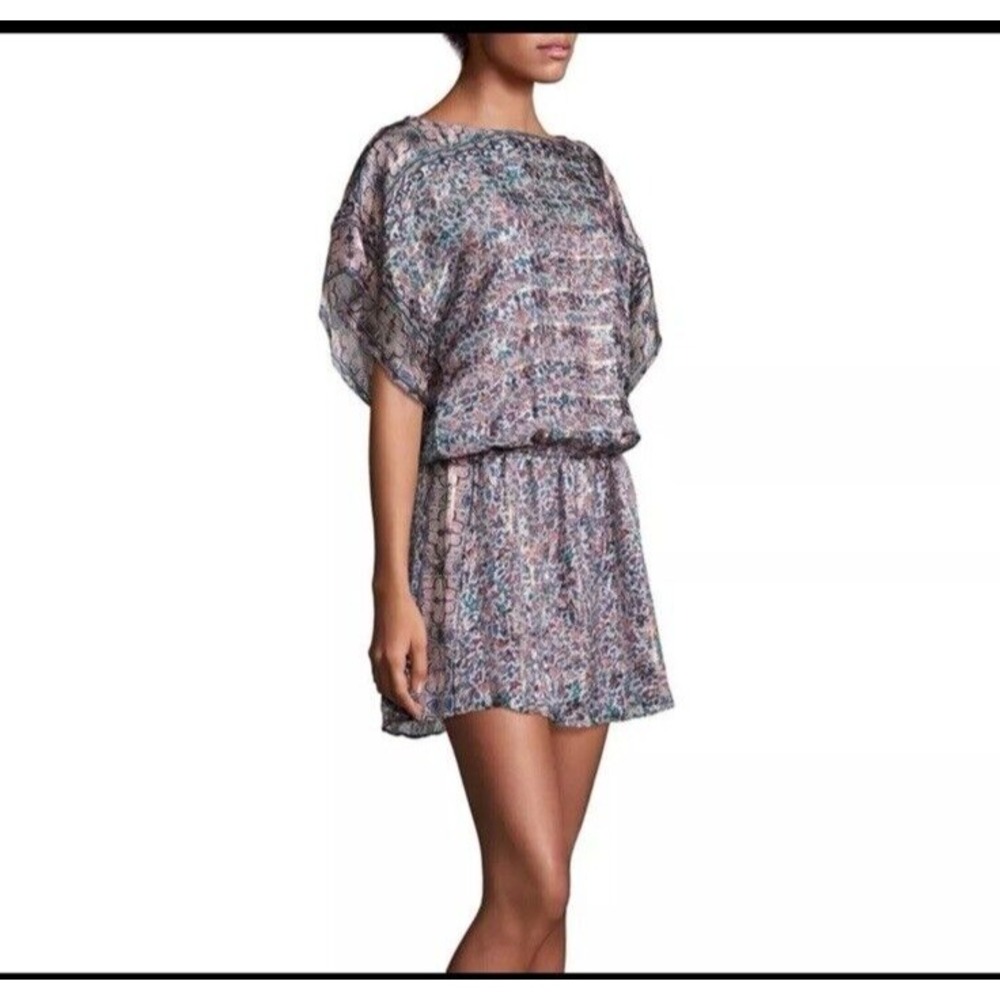 Joie Mink Soffine Womens Silk Boho Floral Mini Dress Elastic Waist Size XS Chic